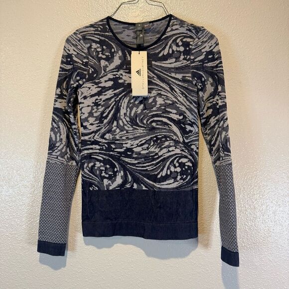 NEW ADIDAS STELLA MCCARTNEY CF4133 YOGA SEAMLESS TEE Collegiate Navy and White S